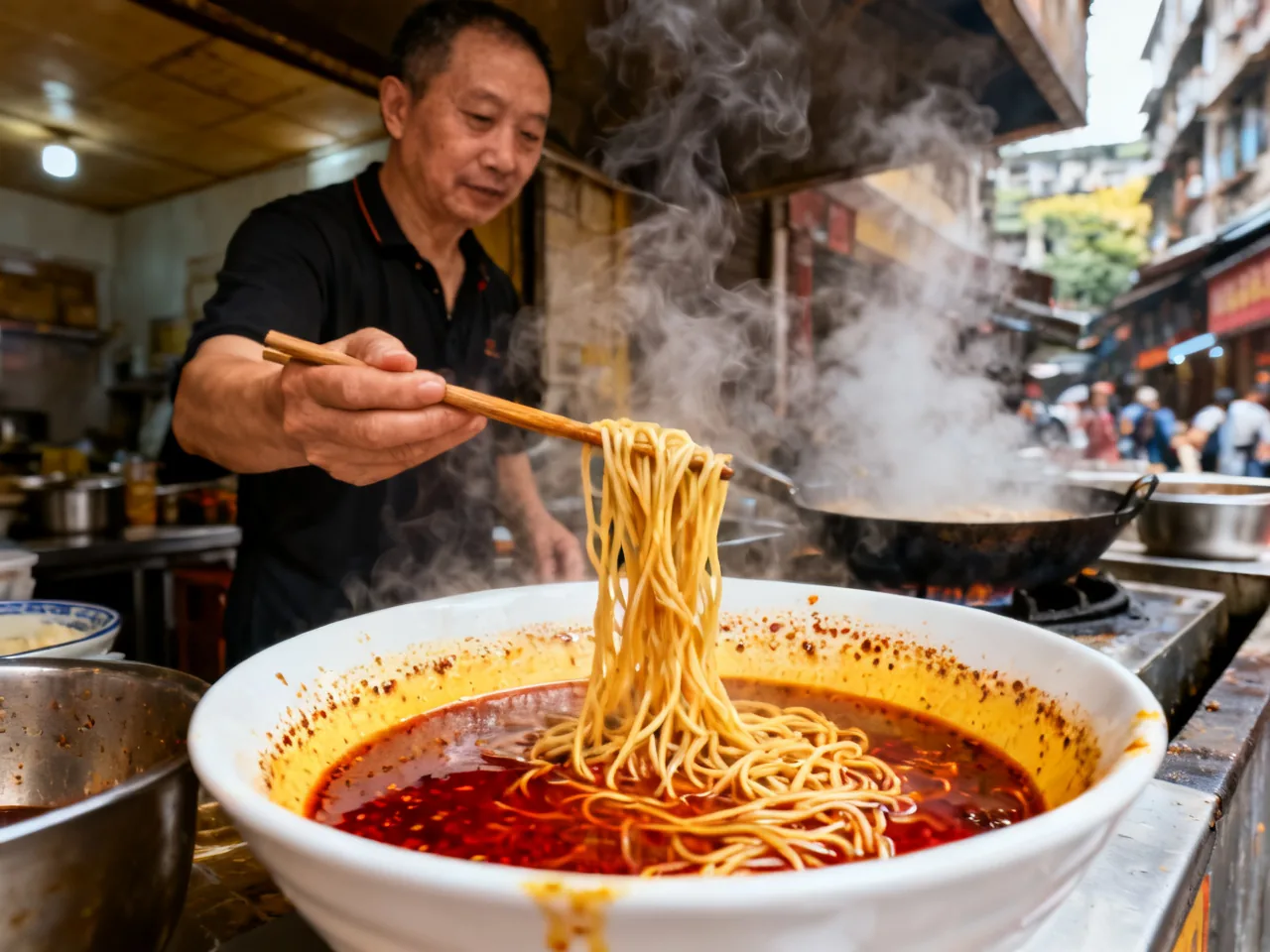 清晨六点半的重庆小面店，我靠一碗豌杂面听懂了这座城