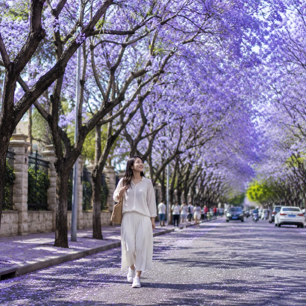 昆明蓝花楹城市漫步：把春天走成一条紫色街巷