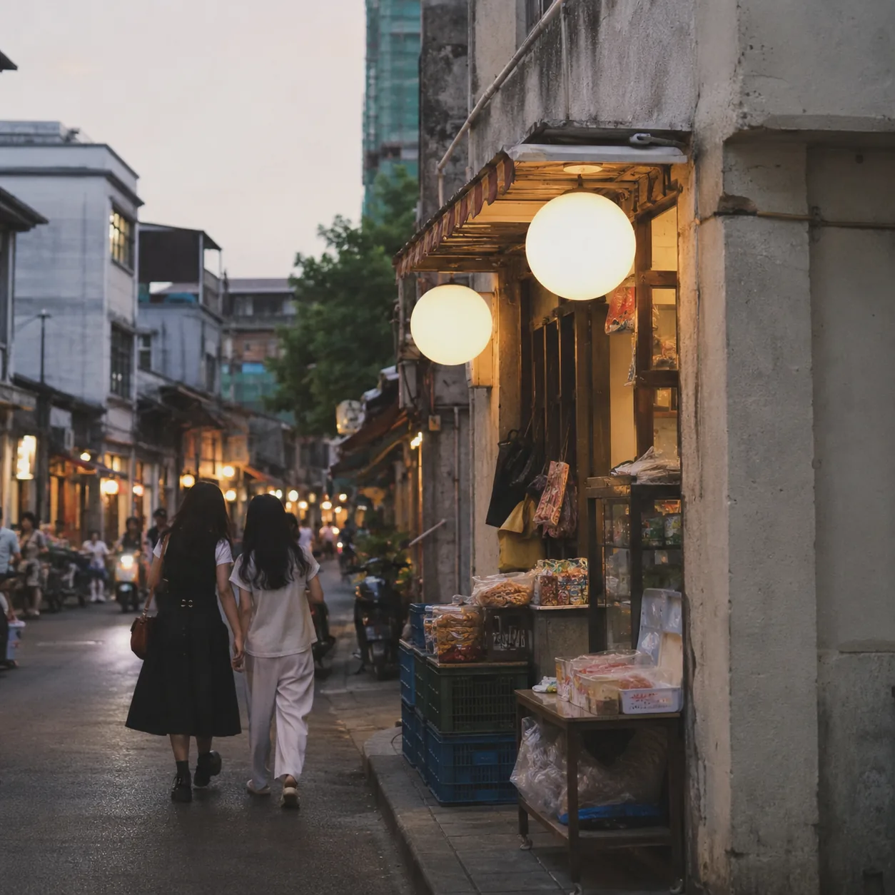The Round Lamp Outside a Foshan Old-Street General Store Lit the Street More Truthfully Than Any Brochure