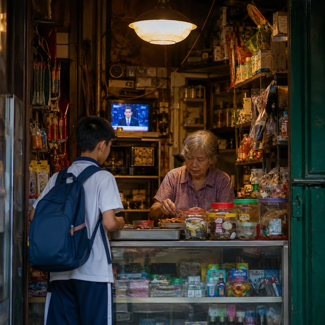 The Round Lamp Outside a Foshan Old-Street General Store Lit the Street More Truthfully Than Any Brochure