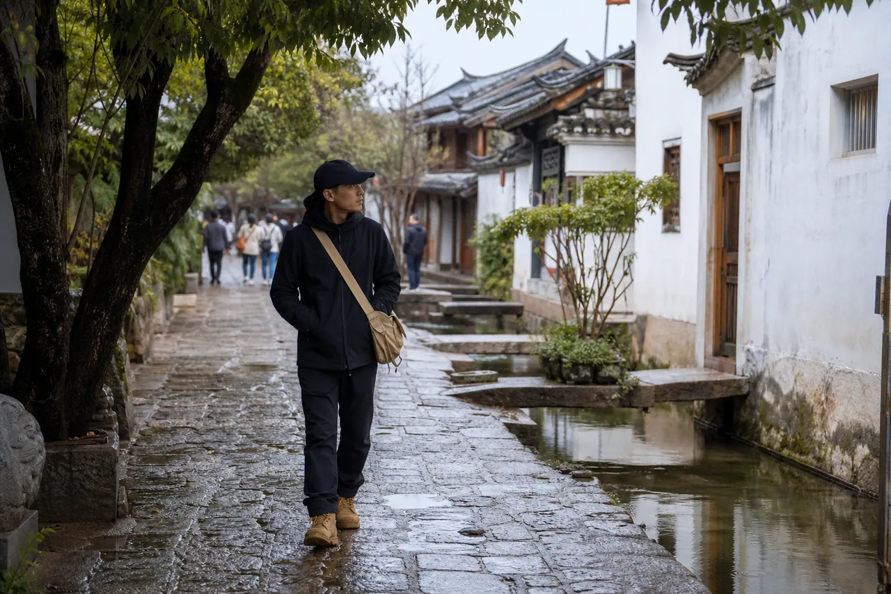 丽江的雨停在屋檐上以后，我开始跟着水渠和石板路慢慢走