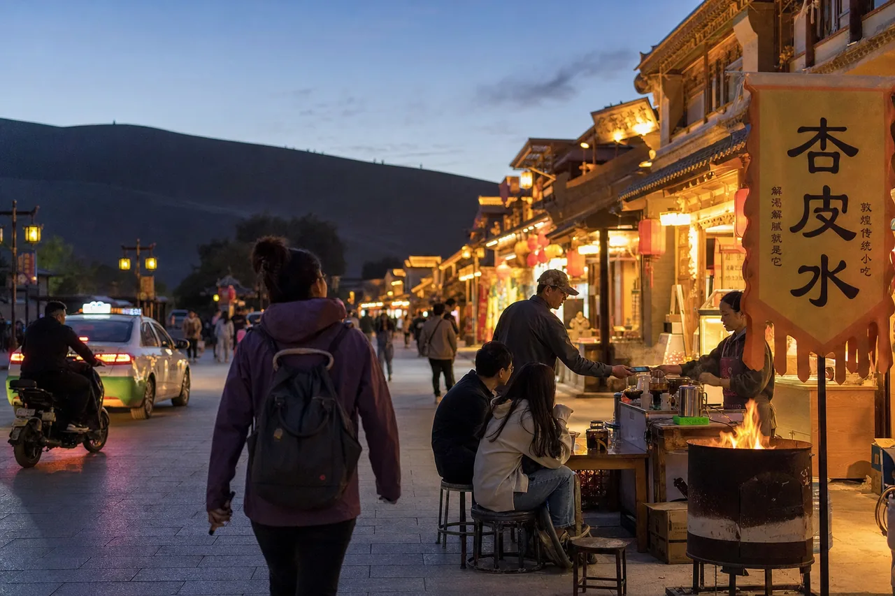 What Truly Holds You on Dunhuang’s Old Street Is Not the Vast Night but the Apricot Drink and Firelight Under the Lamps