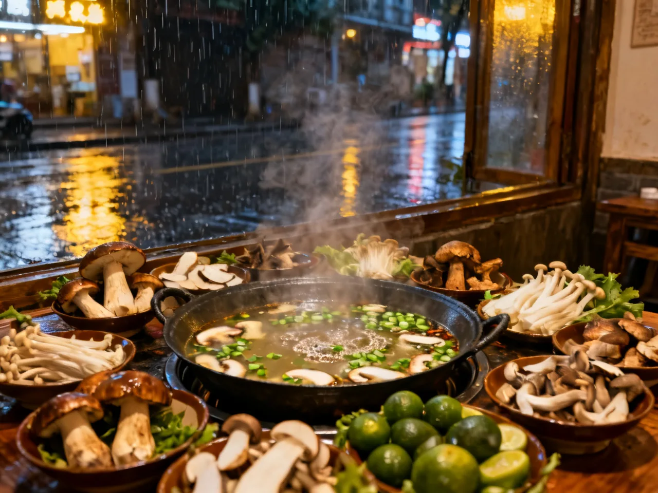 昆明下雨的晚上，我在菌子火锅店学会了什么叫“鲜到发亮”