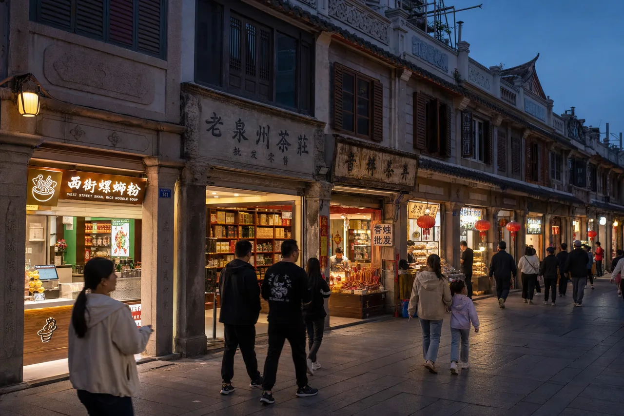 泉州西街入夜以后，一盏圆灯就能把面线糊和人情都照热
